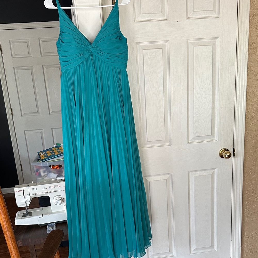 Azazie Teal Pleated long dress